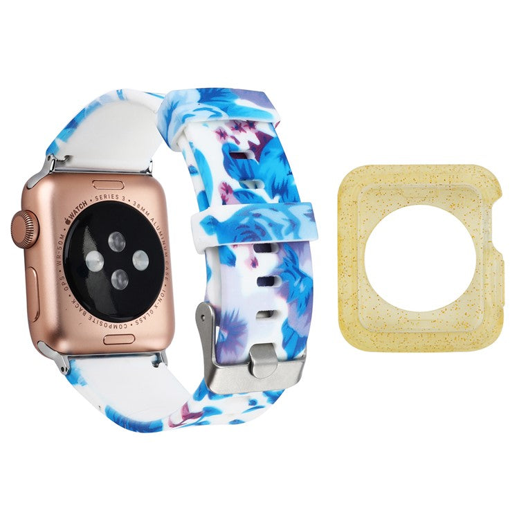For Apple Watch Series 1 / 2 / 3 38mm Silicone Strap Pattern Printing Watch Band with Yellow TPU Case - Style G