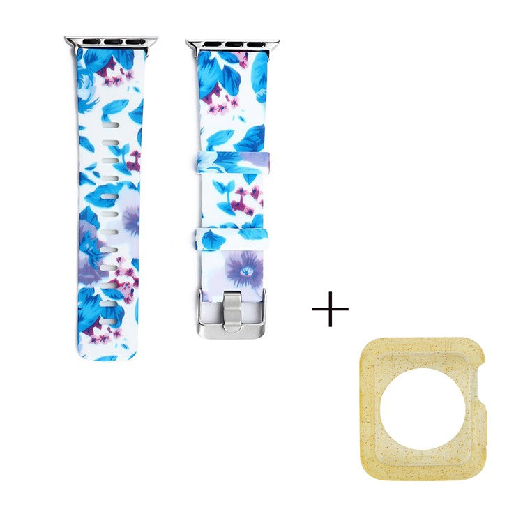 For Apple Watch Series 1 / 2 / 3 38mm Silicone Strap Pattern Printing Watch Band with Yellow TPU Case - Style G