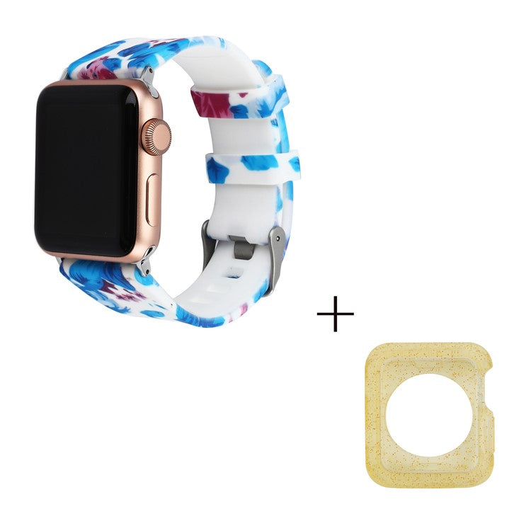 For Apple Watch Series 1 / 2 / 3 38mm Silicone Strap Pattern Printing Watch Band with Yellow TPU Case - Style G