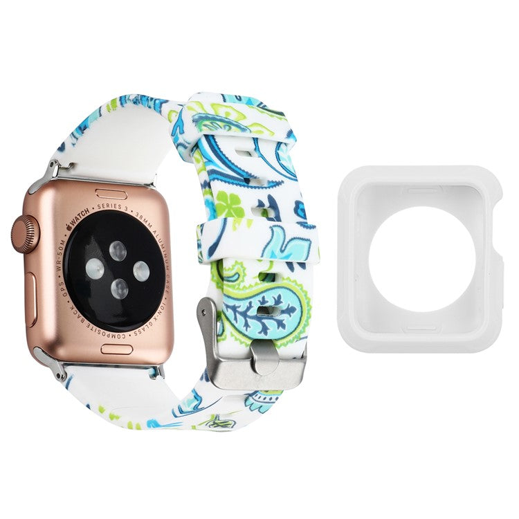 For Apple Watch Series 1 / 2 / 3 38mm Replacement Strap with White TPU Case, Pattern Printed Silicone Watchband - Style F