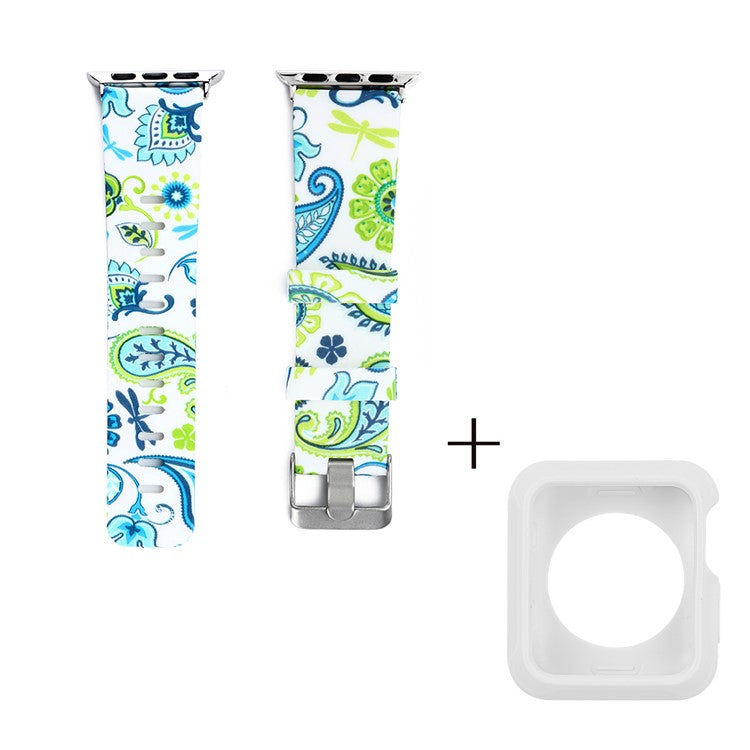 For Apple Watch Series 1 / 2 / 3 38mm Replacement Strap with White TPU Case, Pattern Printed Silicone Watchband - Style F