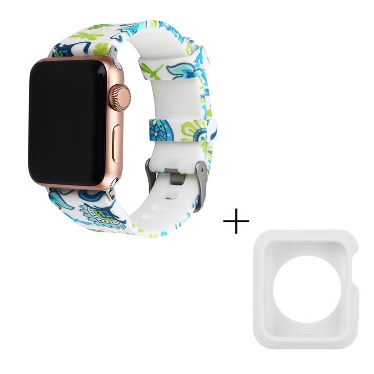 For Apple Watch Series 1 / 2 / 3 38mm Replacement Strap with White TPU Case, Pattern Printed Silicone Watchband - Style F