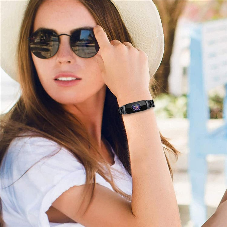 For Fitbit Inspire 3 Stainless Steel Watch Strap 3 Beads Design Replacement Watch Band - Black