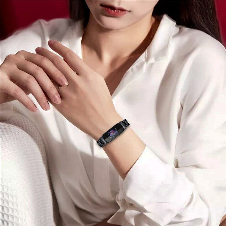 For Fitbit Inspire 3 Stainless Steel Watch Strap 3 Beads Design Replacement Watch Band - Black