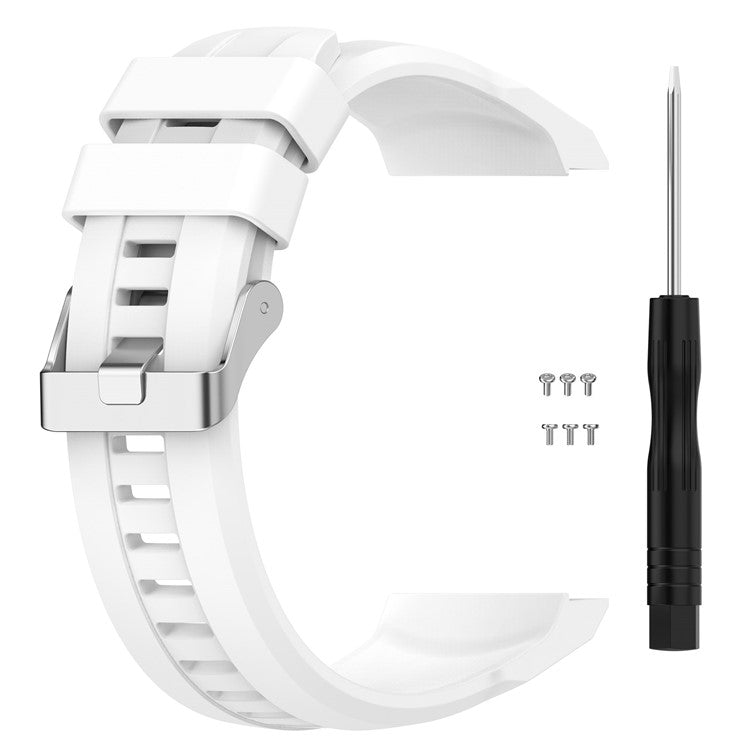 For Huawei Watch GT Cyber Silicone Watch Bands Watch Strap Replacement with Screws + Tool - White