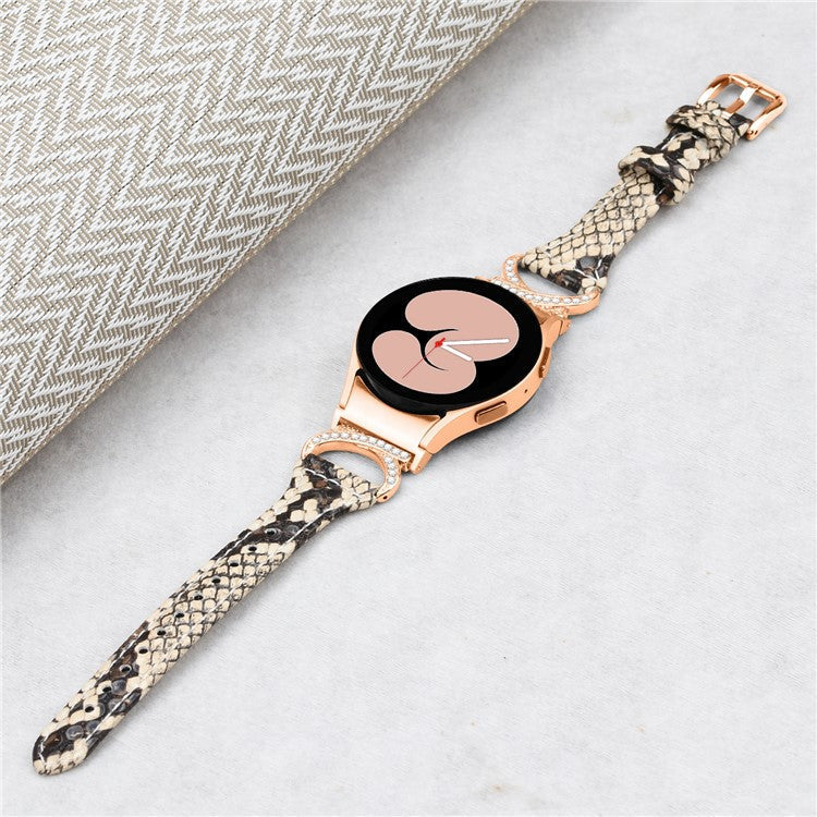 For Samsung Galaxy Watch6 40mm 44mm / Watch6 Classic 43mm 47mm / Watch 5 40mm 44mm / Watch4 40mm 44mm Leather Watch Band Rhinestone Wrist Strap with Rose Gold Buckle - Snake Pattern