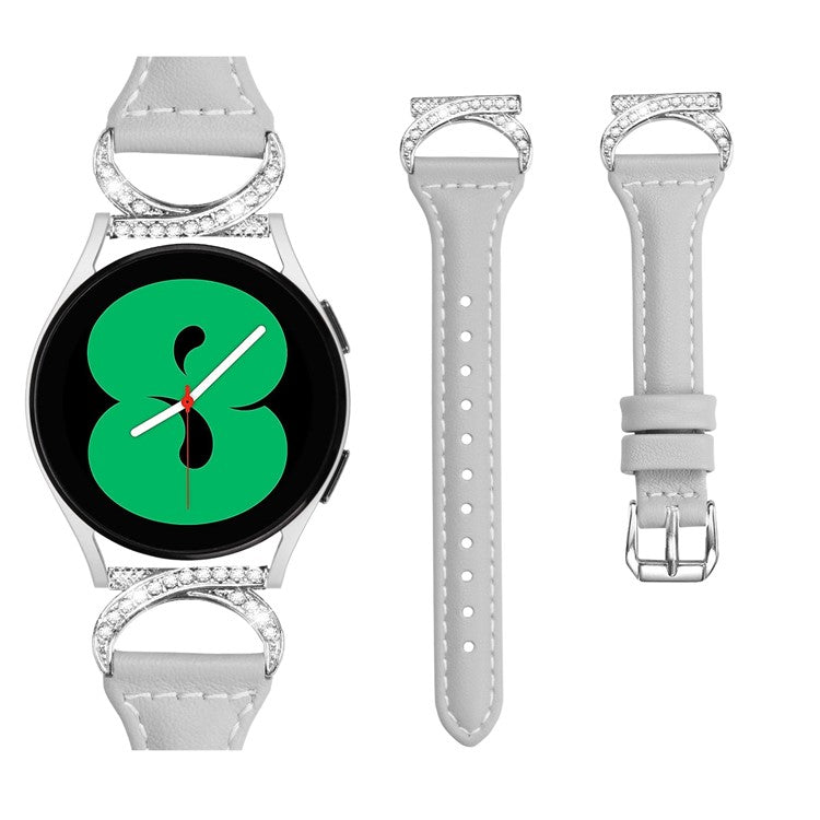 For Samsung Galaxy Watch 3 41mm / Watch6 40mm 44mm / Watch6 Classic 43mm 47mm / Watch 5 40mm 44mm / Watch4 40mm 44mm Leather Watch Band 20mm Wrist Strap with Silver Buckle - Grey