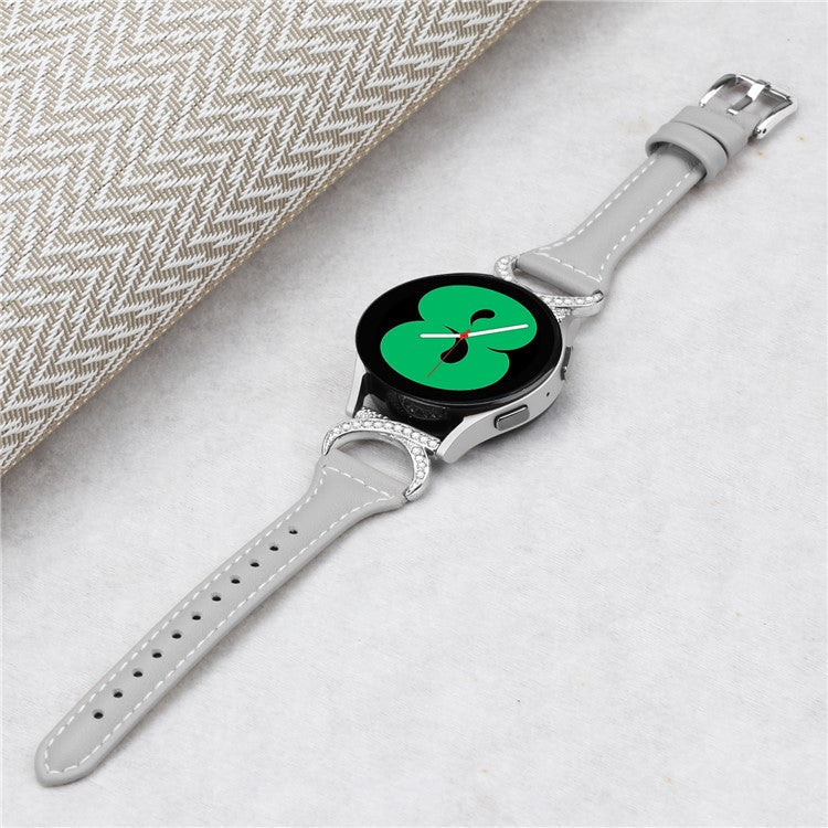 For Samsung Galaxy Watch 3 41mm / Watch6 40mm 44mm / Watch6 Classic 43mm 47mm / Watch 5 40mm 44mm / Watch4 40mm 44mm Leather Watch Band 20mm Wrist Strap with Silver Buckle - Grey