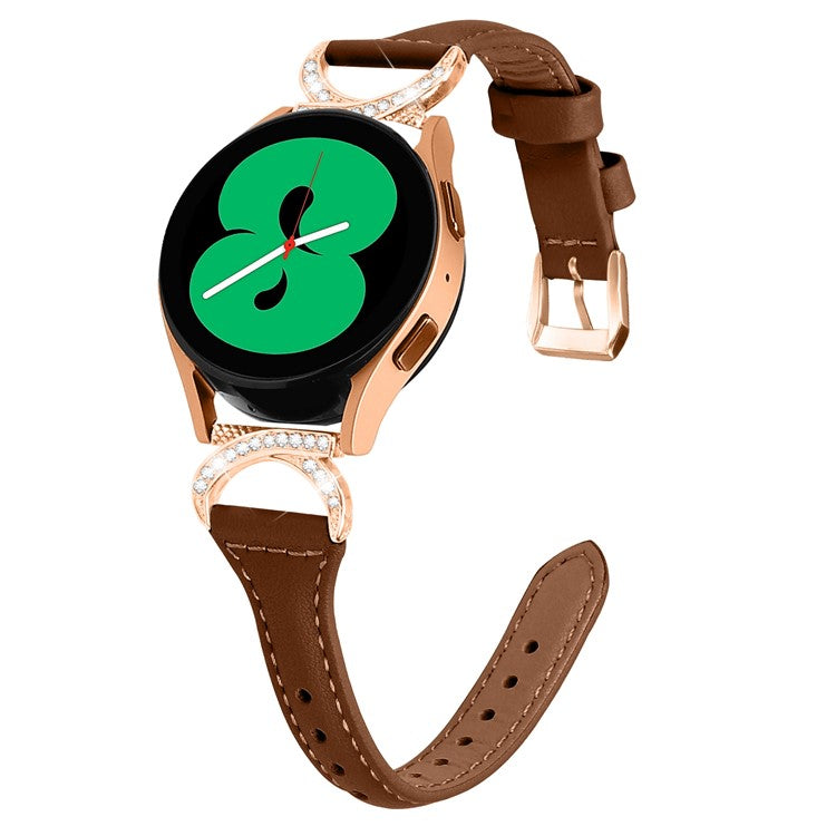 For Samsung Galaxy Watch 3 41mm / Watch6 40mm 44mm / Watch6 Classic 43mm 47mm / Watch 5 40mm 44mm / Watch4 40mm 44mm Leather Watch Strap 20mm Watch Band with Rose Gold Buckle - Brown