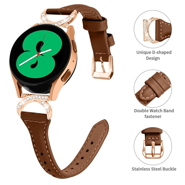 For Samsung Galaxy Watch 3 41mm / Watch6 40mm 44mm / Watch6 Classic 43mm 47mm / Watch 5 40mm 44mm / Watch4 40mm 44mm Leather Watch Strap 20mm Watch Band with Rose Gold Buckle - Brown