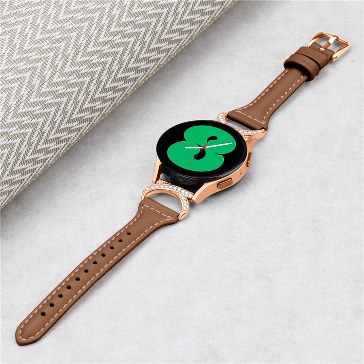 For Samsung Galaxy Watch 3 41mm / Watch6 40mm 44mm / Watch6 Classic 43mm 47mm / Watch 5 40mm 44mm / Watch4 40mm 44mm Leather Watch Strap 20mm Watch Band with Rose Gold Buckle - Brown