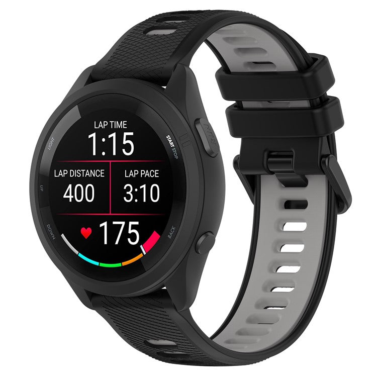 For Garmin Forerunner 265 Dual-Color Silicone Watch Strap Anti-Wear Smart Band Strap - Black / Grey