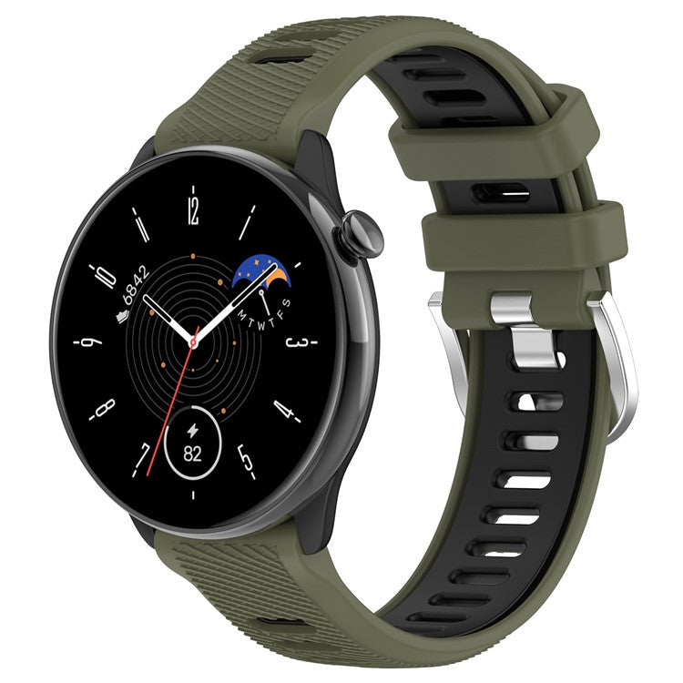 For Huami Amazfit GTR Mini / Bip 3 / Bip 3 Pro Silicone Watch Band 20mm Cross Stripe Dual-color Strap - Jungle Green+Black