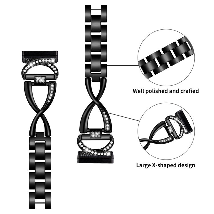 Alloy Watch Band for Fitbit Versa 3 / Versa 4 / Sense 2 , Rhinestones Decor Strap Stylish Bling Bracelet - Black