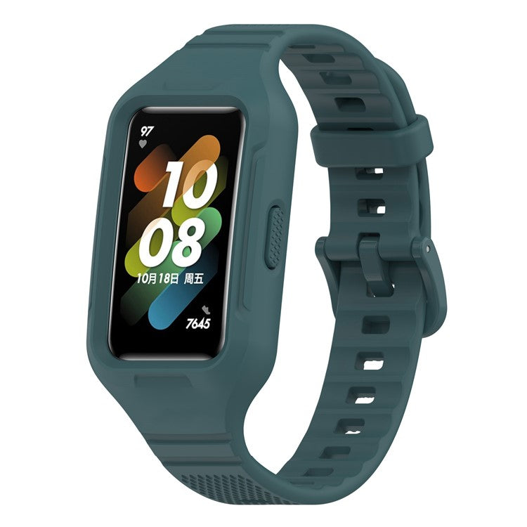For Huawei Band 6 / 6 Pro / Band 7 / Band 8 / Band 8 NFC / Band 9 / Band 9 NFC / Honor Band 6 / 7 Sports Silicone Watch Band with Case - Dark Green