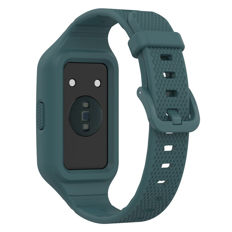 For Huawei Band 6 / 6 Pro / Band 7 / Band 8 / Band 8 NFC / Band 9 / Band 9 NFC / Honor Band 6 / 7 Sports Silicone Watch Band with Case - Dark Green