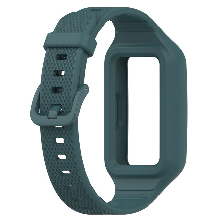 For Huawei Band 6 / 6 Pro / Band 7 / Band 8 / Band 8 NFC / Band 9 / Band 9 NFC / Honor Band 6 / 7 Sports Silicone Watch Band with Case - Dark Green