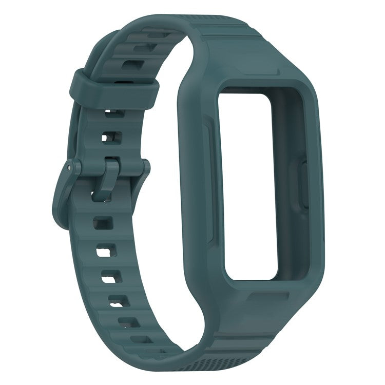 For Huawei Band 6 / 6 Pro / Band 7 / Band 8 / Band 8 NFC / Band 9 / Band 9 NFC / Honor Band 6 / 7 Sports Silicone Watch Band with Case - Dark Green