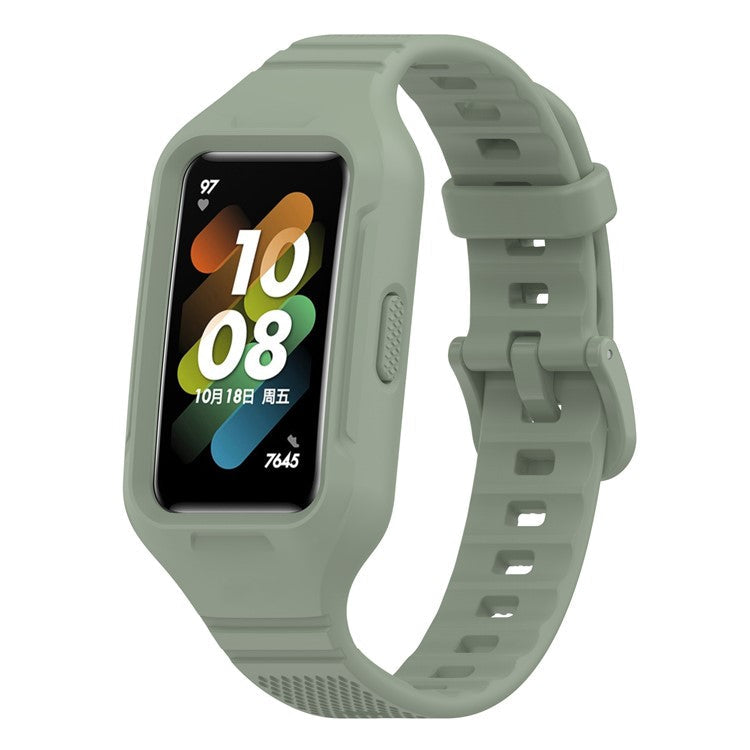 For Huawei Band 6 / 6 Pro / Band 7 / Band 8 / Band 8 NFC / Band 9 / Band 9 NFC / Honor Band 6 / 7 Sports Silicone Watch Band with Case - Light Green