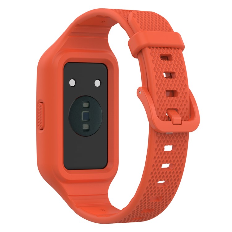 For Huawei Band 6 / 6 Pro / Band 7 / Band 8 / Band 8 NFC / Band 9 / Band 9 NFC / Honor Band 6 / 7 Silicone Watch Band with Case - Red Tea Orange