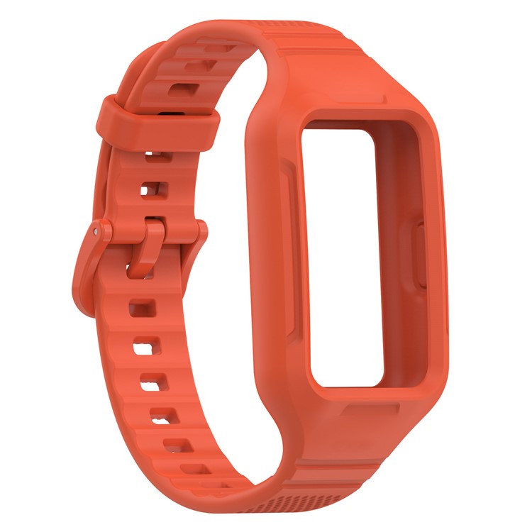 For Huawei Band 6 / 6 Pro / Band 7 / Band 8 / Band 8 NFC / Band 9 / Band 9 NFC / Honor Band 6 / 7 Silicone Watch Band with Case - Red Tea Orange