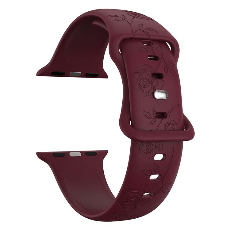 Watch Strap for Apple Watch Series 10 42mm / 9 8 7 41mm / SE (2023) SE (2022) SE 6 5 4 40mm / 3 2 1 38mm Silicone Band Engraved Watch Strap - Wine Red