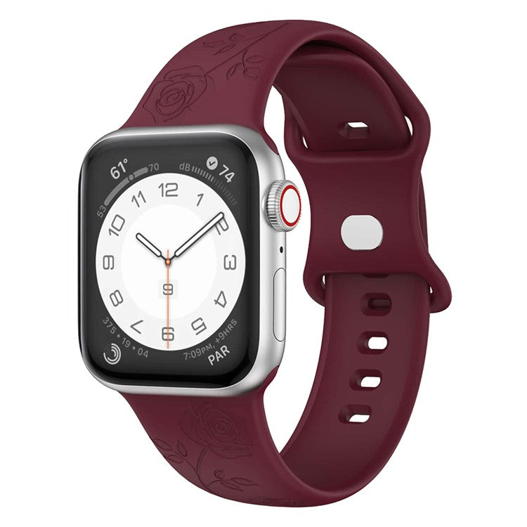 Watch Strap for Apple Watch Series 10 42mm / 9 8 7 41mm / SE (2023) SE (2022) SE 6 5 4 40mm / 3 2 1 38mm Silicone Band Engraved Watch Strap - Wine Red