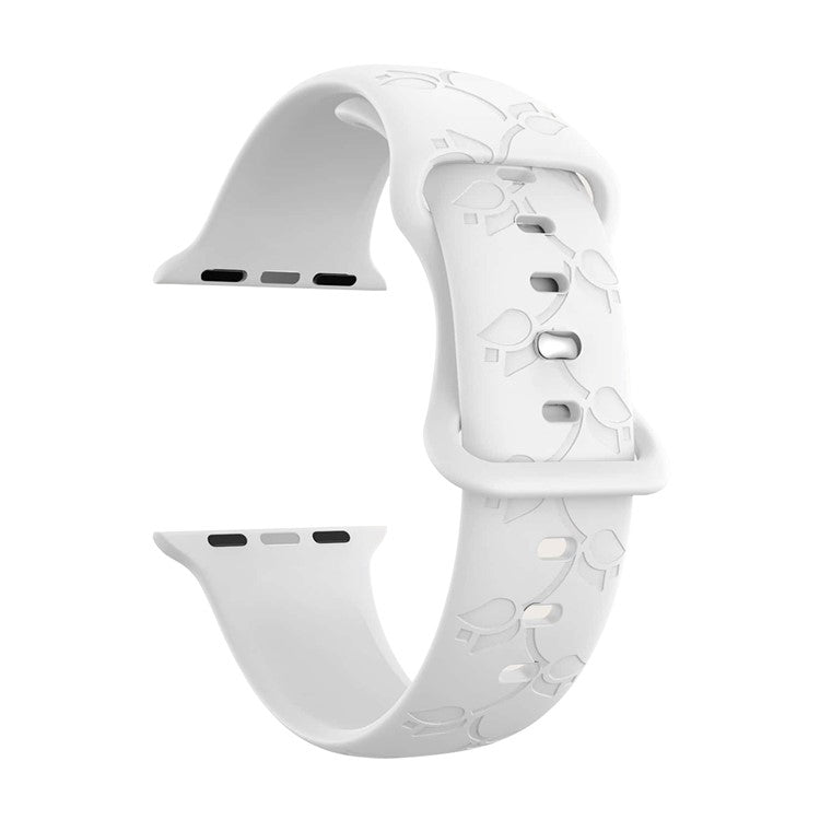 Engraved Silicone Band for Apple Watch Series 10 46mm / Ultra 2 Ultra 49mm / Series 9 8 7 45mm / 6 5 4 SE (2023) SE (2022) SE 44mm / 3 2 1 42mm Sport Strap Replacement - White