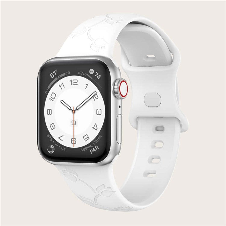 Engraved Silicone Band for Apple Watch Series 10 46mm / Ultra 2 Ultra 49mm / Series 9 8 7 45mm / 6 5 4 SE (2023) SE (2022) SE 44mm / 3 2 1 42mm Sport Strap Replacement - White