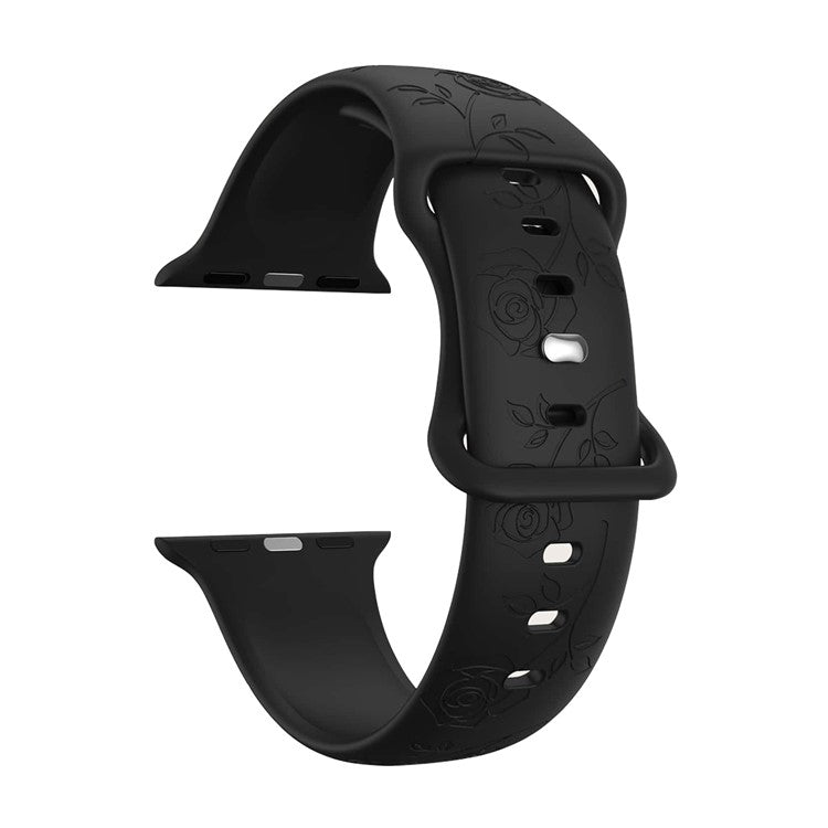 Engraved Silicone Band for Apple Watch Series 10 46mm / Ultra 2 Ultra 49mm / Series 9 8 7 45mm / 6 5 4 SE (2023) SE (2022) SE 44mm / 3 2 1 42mm Sport Strap Replacement - Black
