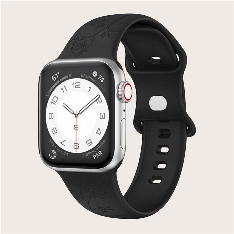 Engraved Silicone Band for Apple Watch Series 10 46mm / Ultra 2 Ultra 49mm / Series 9 8 7 45mm / 6 5 4 SE (2023) SE (2022) SE 44mm / 3 2 1 42mm Sport Strap Replacement - Black