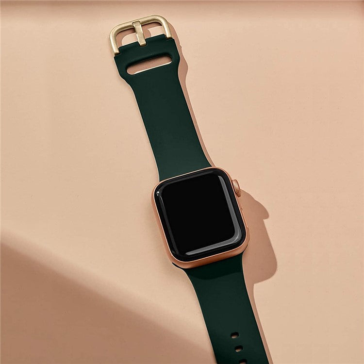 For Apple Watch Series 10 46mm / Ultra 2 Ultra 49mm / Series 9 8 7 45mm / 6 5 4 SE (2023) SE (2022) SE 44mm / 3 2 1 42mm Silicone Watch Strap Adjustable Watch Band - Blackish Green