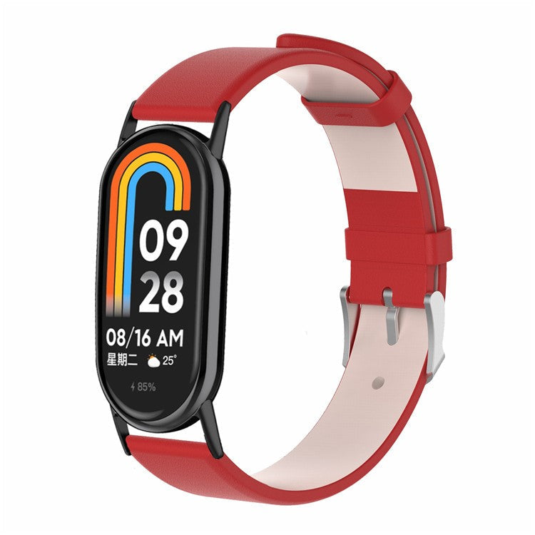 For Xiaomi Mi Band 9 NFC / Mi Band 9 / Smart Band 8 NFC / Smart Band 8 Genuine Cow Leather Watch Bands Replacement Bracelet with Connector - Red
