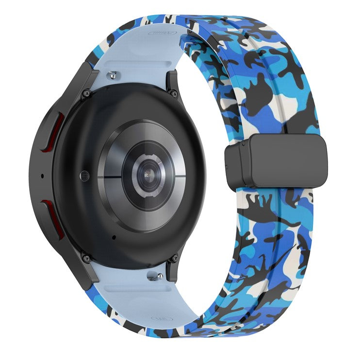 For Samsung Galaxy Watch 5 Pro 45mm Silicone Watch Band Adjustable Camouflage Strap with Magnetic Folding Buckle - Camouflage Sky Blue