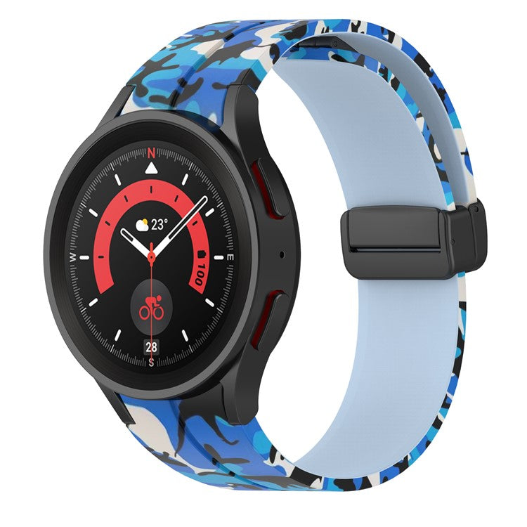 For Samsung Galaxy Watch 5 Pro 45mm Silicone Watch Band Adjustable Camouflage Strap with Magnetic Folding Buckle - Camouflage Sky Blue
