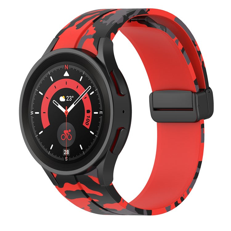 For Samsung Galaxy Watch 5 Pro 45mm Silicone Watch Band Adjustable Camouflage Strap with Magnetic Folding Buckle - Camouflage Red