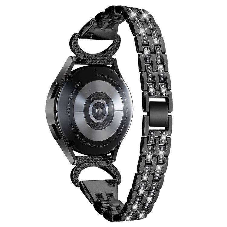 Stainless Steel Watch Band for Samsung Galaxy Watch6 40mm 44mm / Watch6 Classic 43mm 47mm / Watch 5 40mm 44mm / Watch4 40mm 44mm / Watch3 41mm , 20mm 5-Bead Rhinestone Decor Bracelet - Black