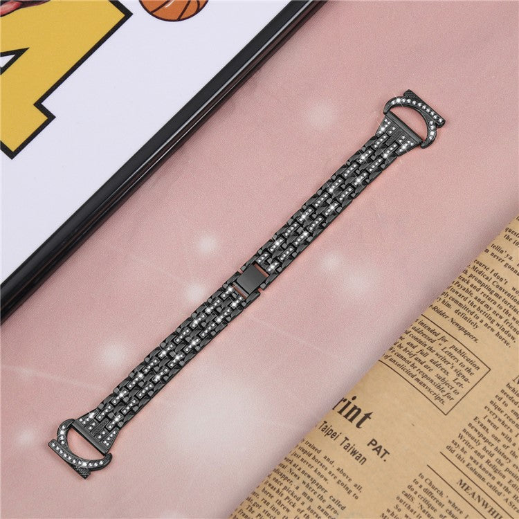 Stainless Steel Watch Band for Samsung Galaxy Watch6 40mm 44mm / Watch6 Classic 43mm 47mm / Watch 5 40mm 44mm / Watch4 40mm 44mm / Watch3 41mm , 20mm 5-Bead Rhinestone Decor Bracelet - Black