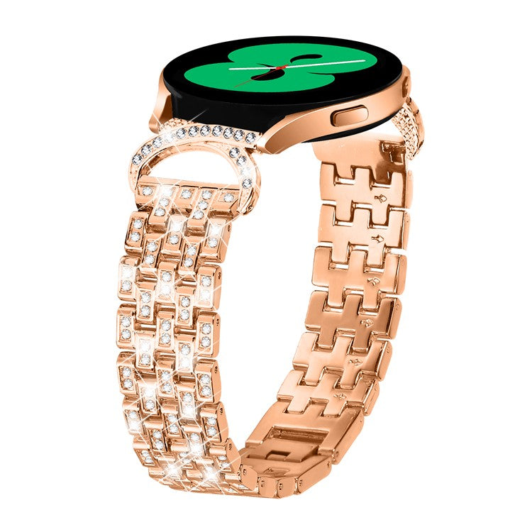 Rhinestone Decor Band for Samsung Galaxy Watch6 40mm 44mm / Watch6 Classic 43mm 47mm / Watch 5 40mm 44mm / Watch4 40mm 44mm / Watch3 41mm , 5-Bead 20mm Stainless Steel Watch Strap - Rose Gold