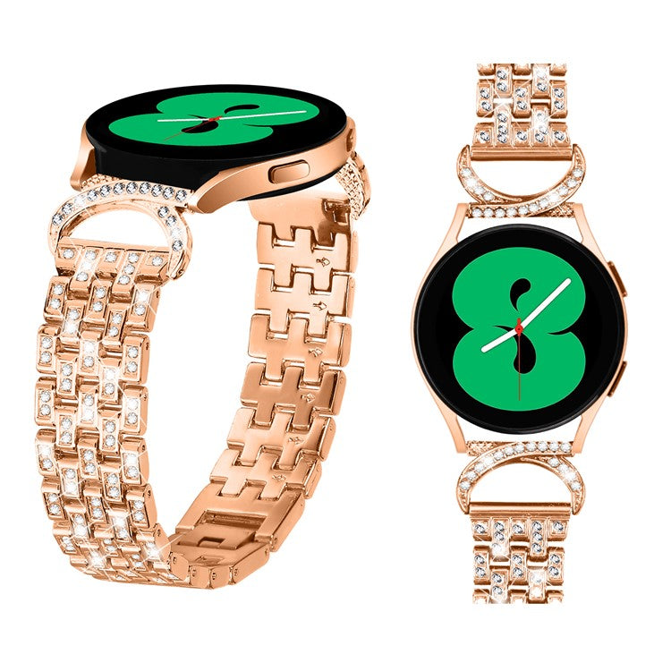 Rhinestone Decor Band for Samsung Galaxy Watch6 40mm 44mm / Watch6 Classic 43mm 47mm / Watch 5 40mm 44mm / Watch4 40mm 44mm / Watch3 41mm , 5-Bead 20mm Stainless Steel Watch Strap - Rose Gold