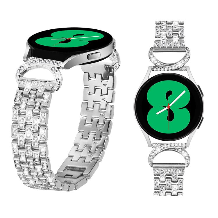 Rhinestone Decor Band for Samsung Galaxy Watch6 40mm 44mm / Watch6 Classic 43mm 47mm / Watch 5 40mm 44mm / Watch4 40mm 44mm / Watch3 41mm , 5-Bead 20mm Stainless Steel Watch Strap - Silver