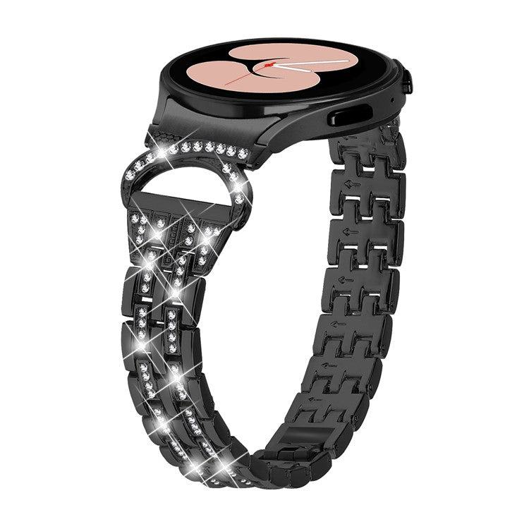 Bling Band for Samsung Galaxy Watch6 40mm 44mm / Watch6 Classic 43mm 47mm / Watch 5 40mm 44mm / Watch4 40mm 44mm , Rhinestone Decor Stainless Steel 5-Bead Watch Strap with Connector - Black