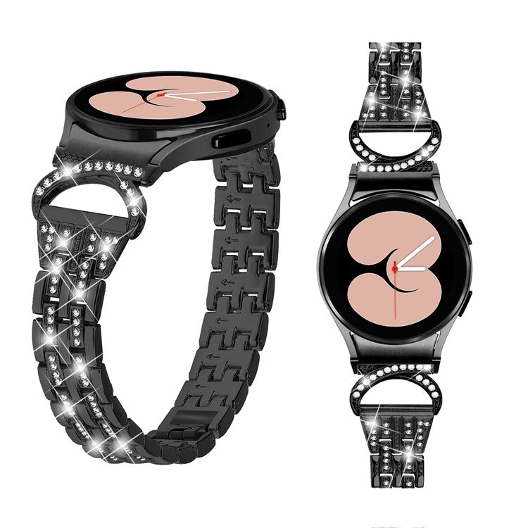 Bling Band for Samsung Galaxy Watch6 40mm 44mm / Watch6 Classic 43mm 47mm / Watch 5 40mm 44mm / Watch4 40mm 44mm , Rhinestone Decor Stainless Steel 5-Bead Watch Strap with Connector - Black