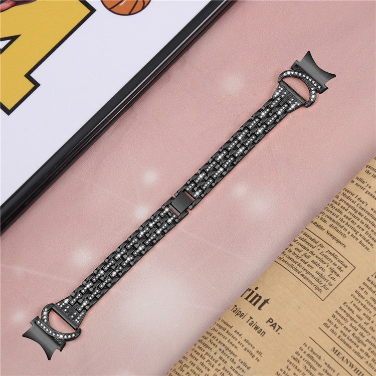 Bling Band for Samsung Galaxy Watch6 40mm 44mm / Watch6 Classic 43mm 47mm / Watch 5 40mm 44mm / Watch4 40mm 44mm , Rhinestone Decor Stainless Steel 5-Bead Watch Strap with Connector - Black