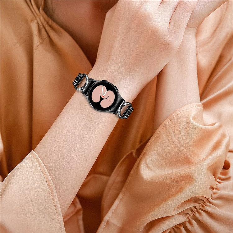 Bling Band for Samsung Galaxy Watch6 40mm 44mm / Watch6 Classic 43mm 47mm / Watch 5 40mm 44mm / Watch4 40mm 44mm , Rhinestone Decor Stainless Steel 5-Bead Watch Strap with Connector - Black