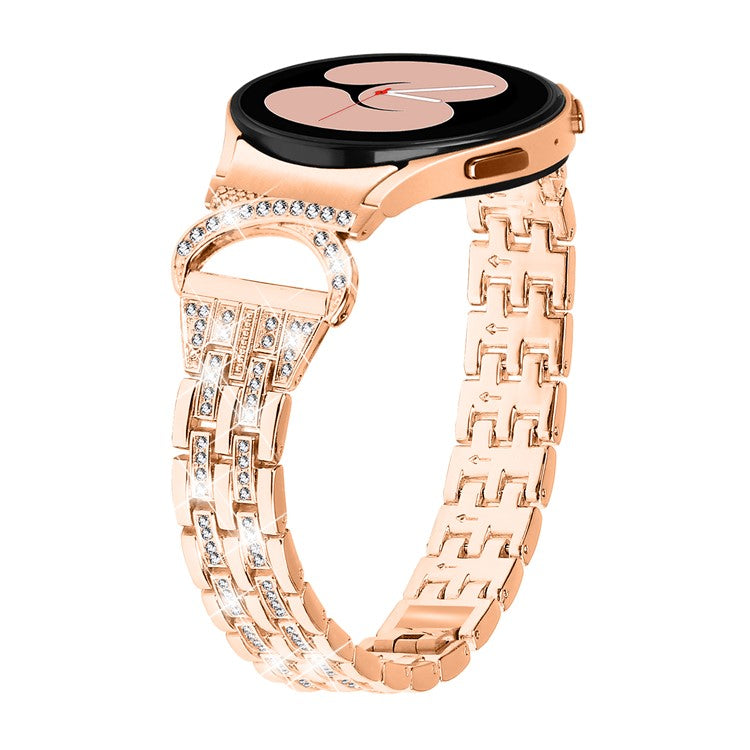 Bling Band for Samsung Galaxy Watch6 40mm 44mm / Watch6 Classic 43mm 47mm / Watch 5 40mm 44mm / Watch4 40mm 44mm , Rhinestone Decor Stainless Steel 5-Bead Watch Strap with Connector - Rose Gold
