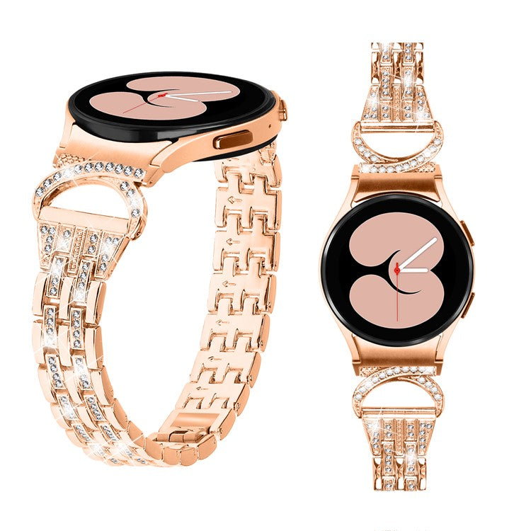 Bling Band for Samsung Galaxy Watch6 40mm 44mm / Watch6 Classic 43mm 47mm / Watch 5 40mm 44mm / Watch4 40mm 44mm , Rhinestone Decor Stainless Steel 5-Bead Watch Strap with Connector - Rose Gold