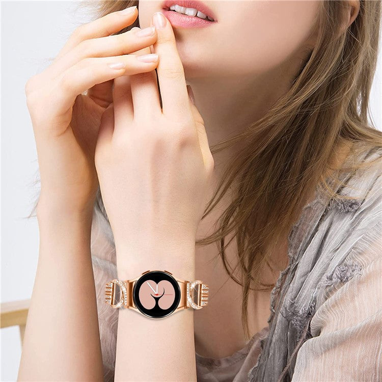 Bling Band for Samsung Galaxy Watch6 40mm 44mm / Watch6 Classic 43mm 47mm / Watch 5 40mm 44mm / Watch4 40mm 44mm , Rhinestone Decor Stainless Steel 5-Bead Watch Strap with Connector - Rose Gold