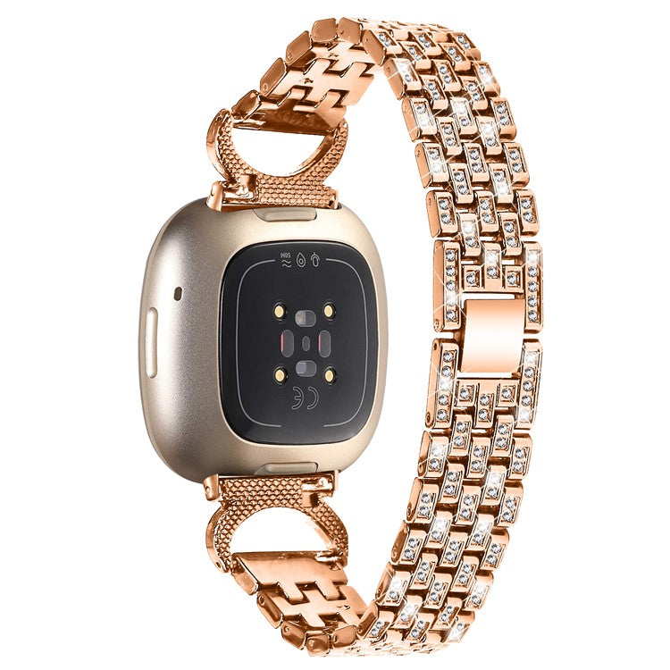 Rose Gold Fitbit Versa Release  For-Fitbit-Versa-3-/-Sense-Stainless-Steel-Watch-Band-5-Bead-Rhinestone-Decor-Metal-Bracelet-Rose-Gold
