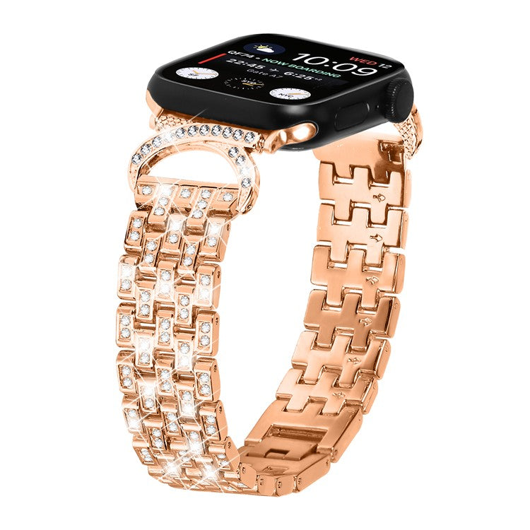 Bling Band Watch Strap for Apple Watch Series 10 42mm / 9 8 7 41mm / SE (2023) SE (2022) SE 6 5 4 40mm / 3 2 1 38mm Rhinestone Decor Stainless Steel 5-Bead Watch Strap - Rose Gold